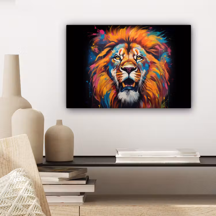 Leeuw - Graffiti - Dieren - Zwart canvas 2cm klein -sfeer6