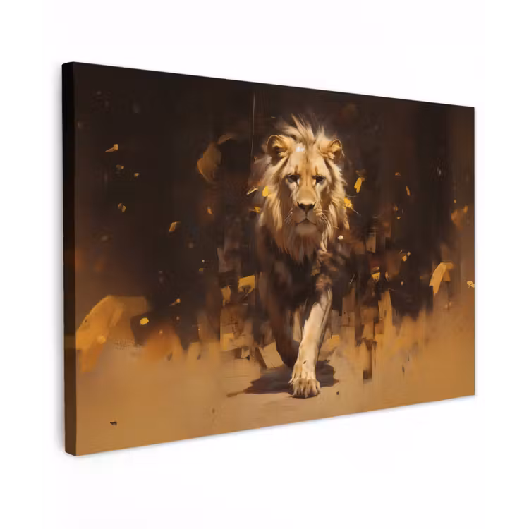 Leeuw - Geschilderd - Abstract - Goud canvas 2cm klein -z3d
