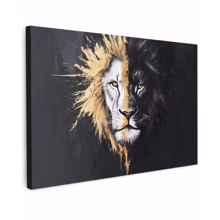 Leeuw - Gesplitst - Zwart - Lijn canvas 2cm klein -z3d