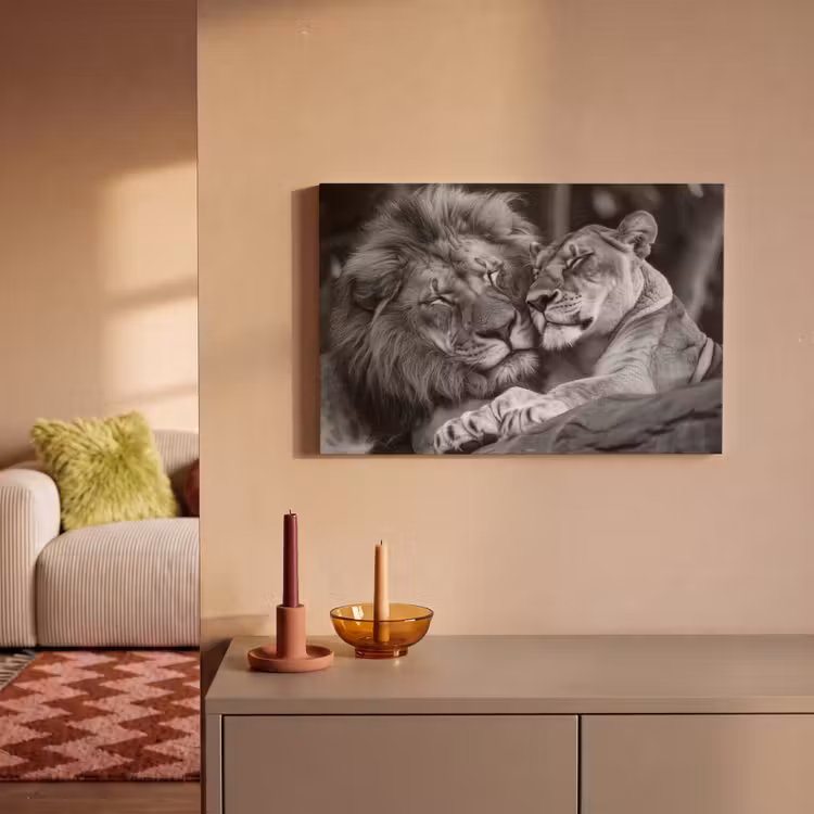 Leeuwen - Dieren - Zwart - Wit - Leeuw canvas 2cm klein -sfeer1