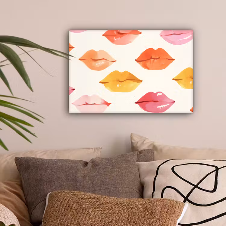 Lippen - Kleurrijk - Glanzend canvas 2cm klein -sfeer1