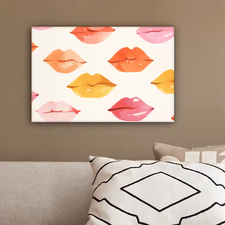Lippen - Kleurrijk - Glanzend canvas 2cm klein -sfeer3