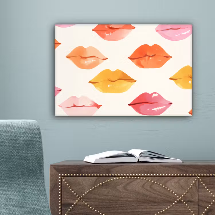Lippen - Kleurrijk - Glanzend canvas 2cm klein -sfeer4