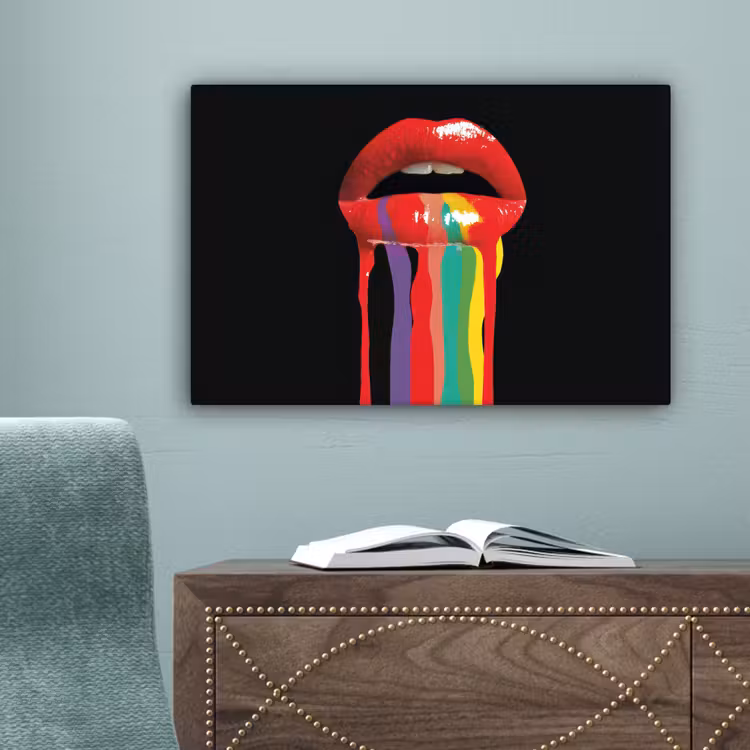 Lippen - Kleuren - Zwart canvas 2cm klein -sfeer4
