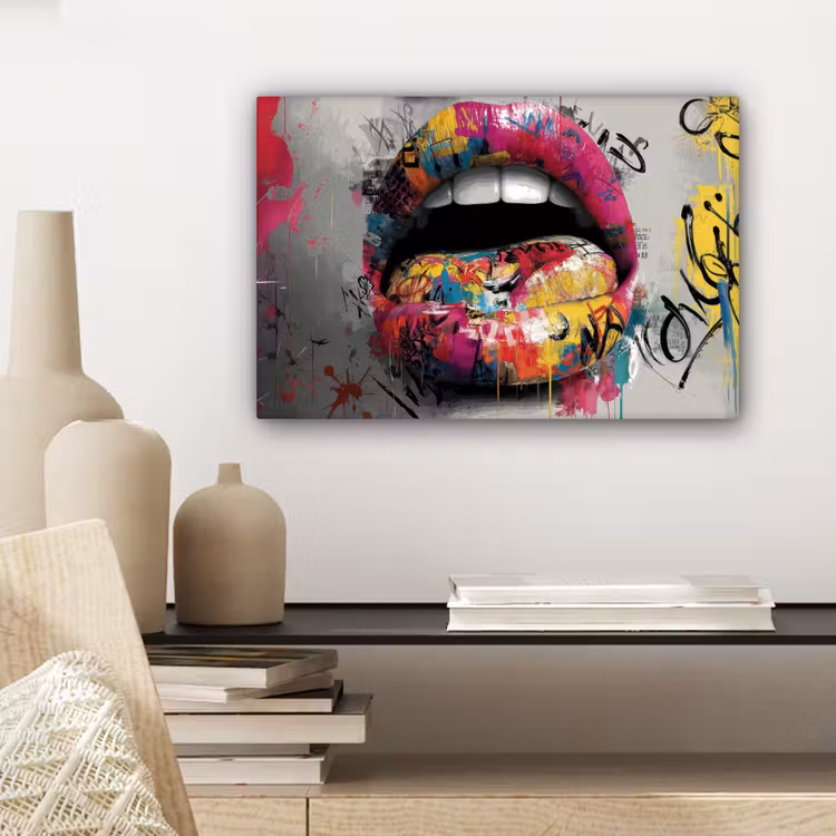 Lippen - Graffiti - Expressief canvas 2cm klein -sfeer6