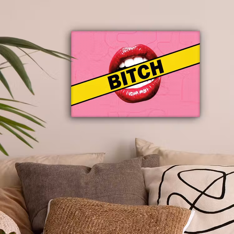 Lippen - Tekst - Kleurrijk canvas 2cm klein -sfeer1