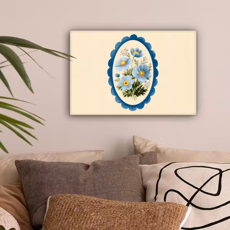 Lijst - Bloemen - Lichtblauw - Illustratie canvas 2cm klein -sfeer1
