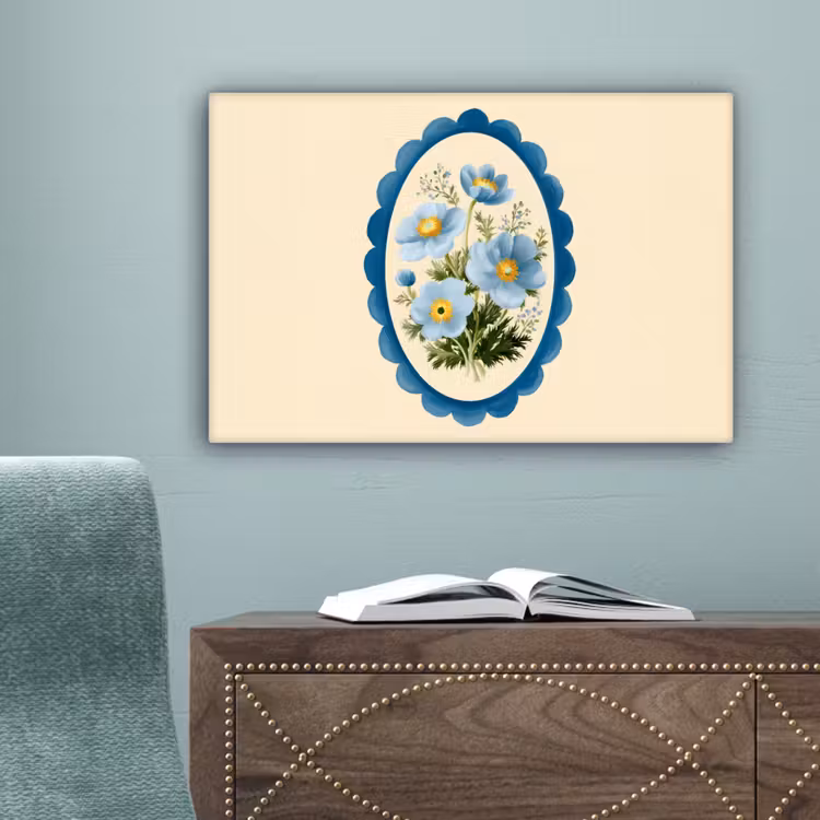 Lijst - Bloemen - Lichtblauw - Illustratie canvas 2cm klein -sfeer4