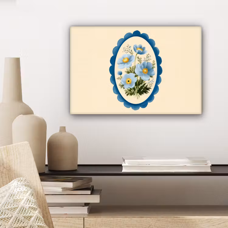 Lijst - Bloemen - Lichtblauw - Illustratie canvas 2cm klein -sfeer6