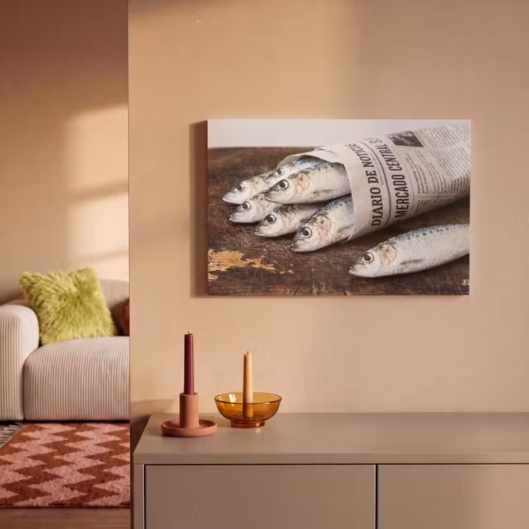 Canvas Print - Little Sardine - newspaper - cutting board - Sardientje - krant - snijplank canvas 2cm klein