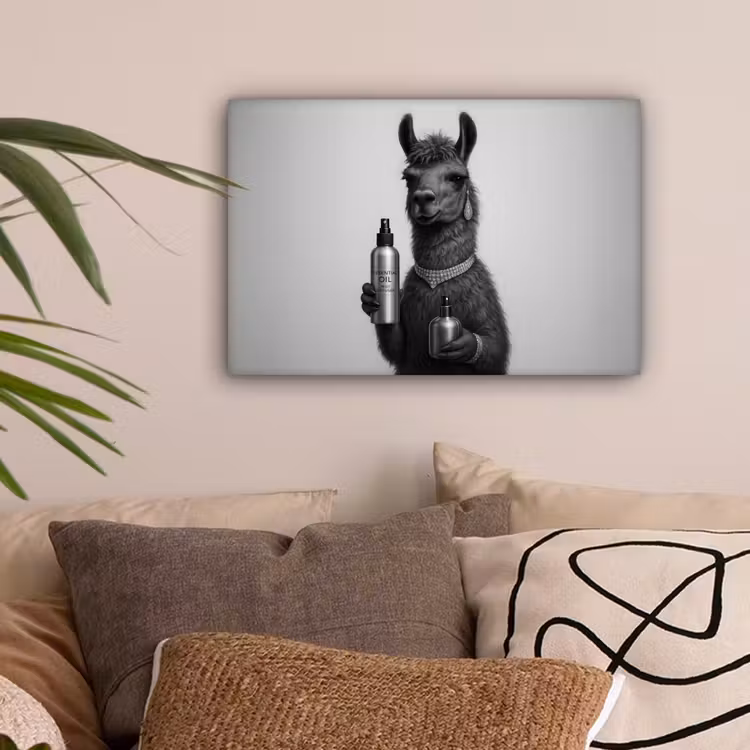 Lama - Flessen - Zwart - Wit canvas 2cm klein -sfeer1