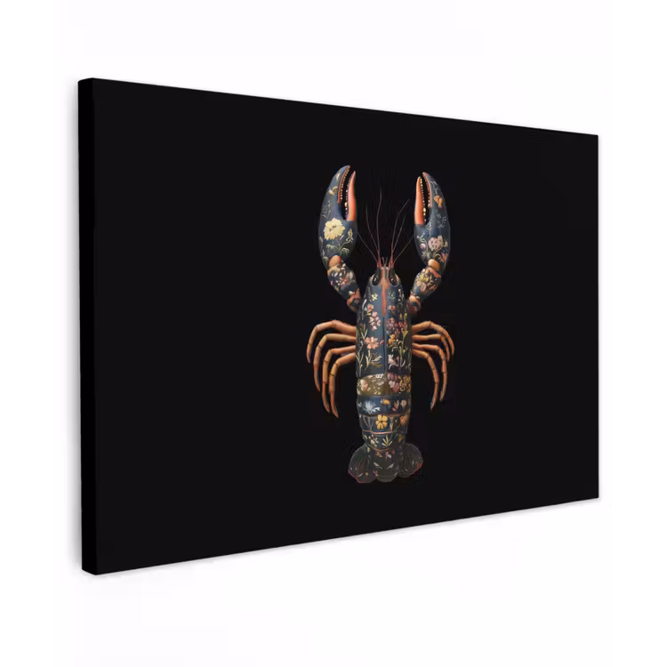 Kreeft - Zwart - Bloemenpatroon - Artistiek canvas 2cm klein -z3d