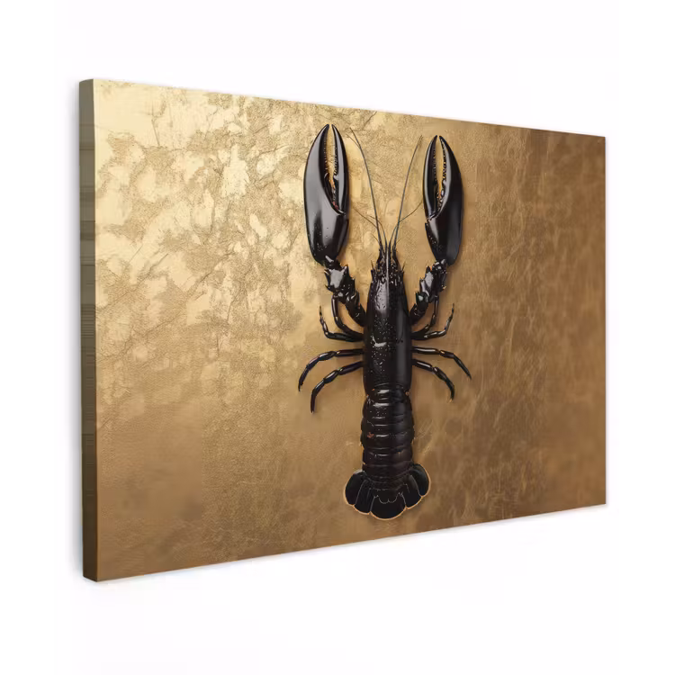 Kreeft - Zwart - Goud - Luxe canvas 2cm klein -z3d