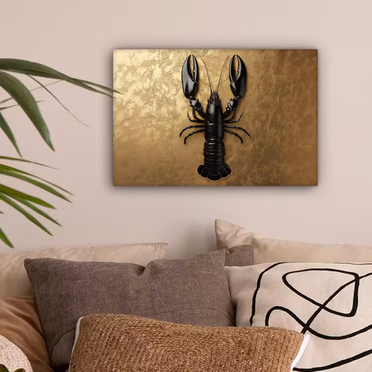 Kreeft - Zwart - Goud - Luxe canvas 2cm klein -sfeer1