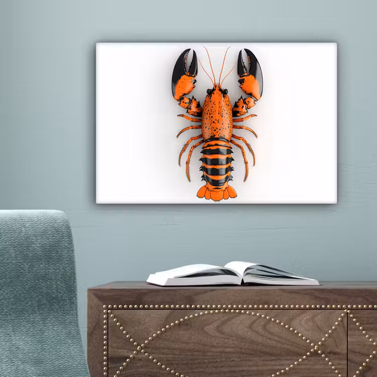 Kreeft - Zwart - Oranje - Wit - Uniek canvas 2cm klein -sfeer4