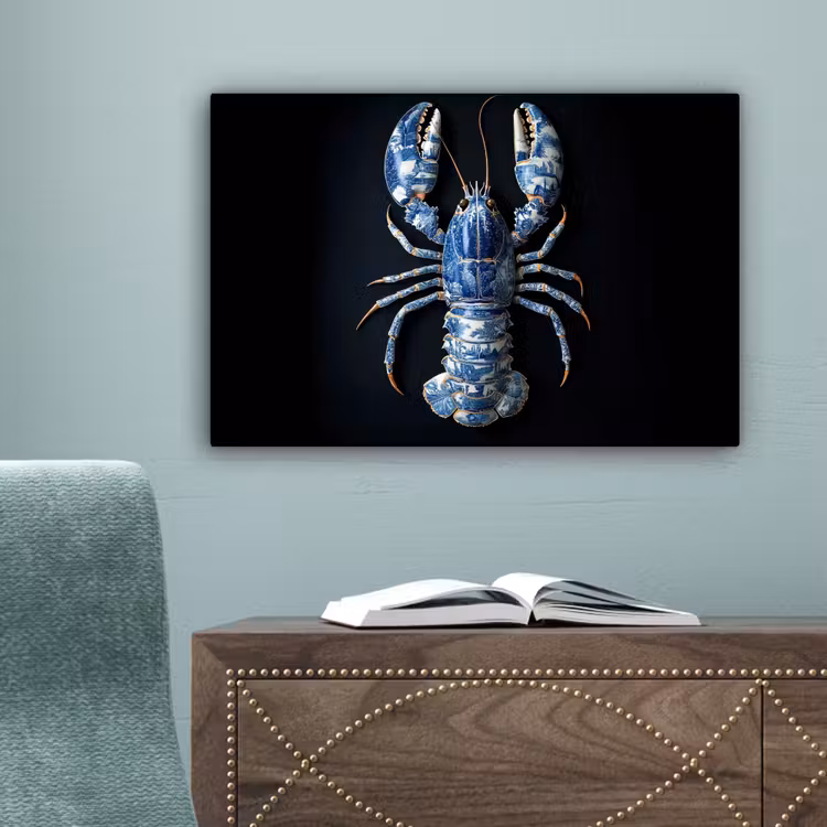 Kreeft - Delftsblauw - Schild - Stoer canvas 2cm klein -sfeer4