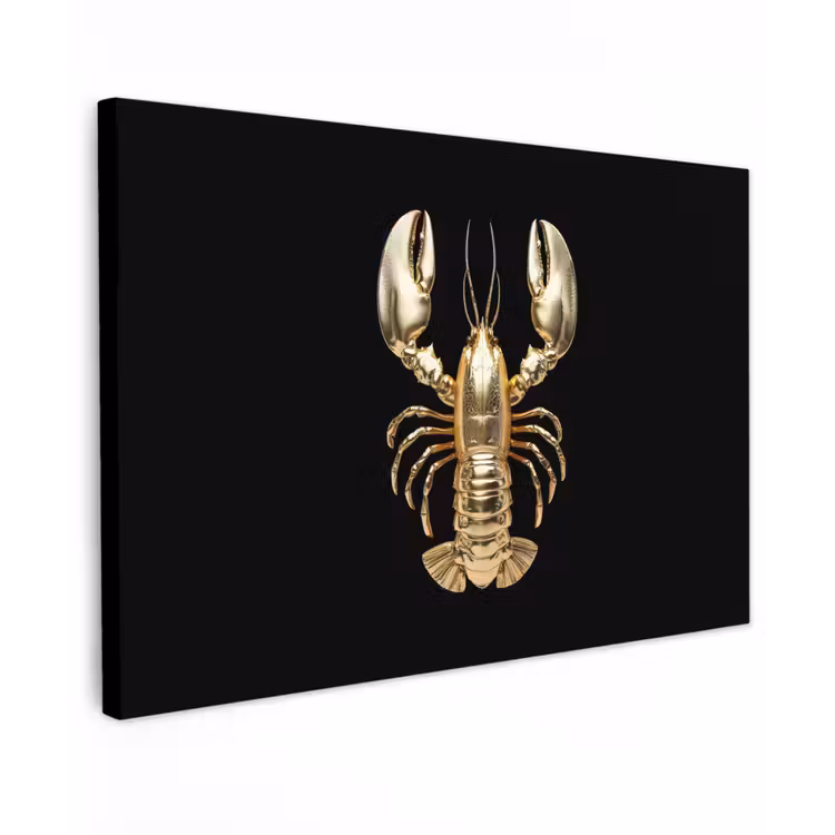 Kreeft - Goud - Textuur - Zwart canvas 2cm klein -z3d