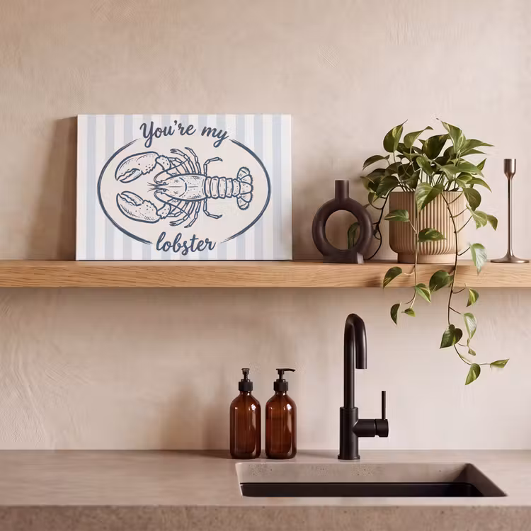 Kreeft - Illustratie - Liefde - Blauw - Decoratie canvas 2cm klein -sfeer3