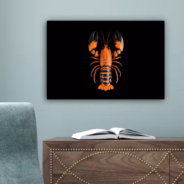Kreeft - Oranje - Zwart - Modern canvas 2cm klein -sfeer4