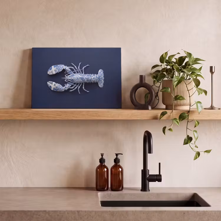 Kreeft - Porselein - Delfts - Blauw canvas 2cm klein -sfeer3