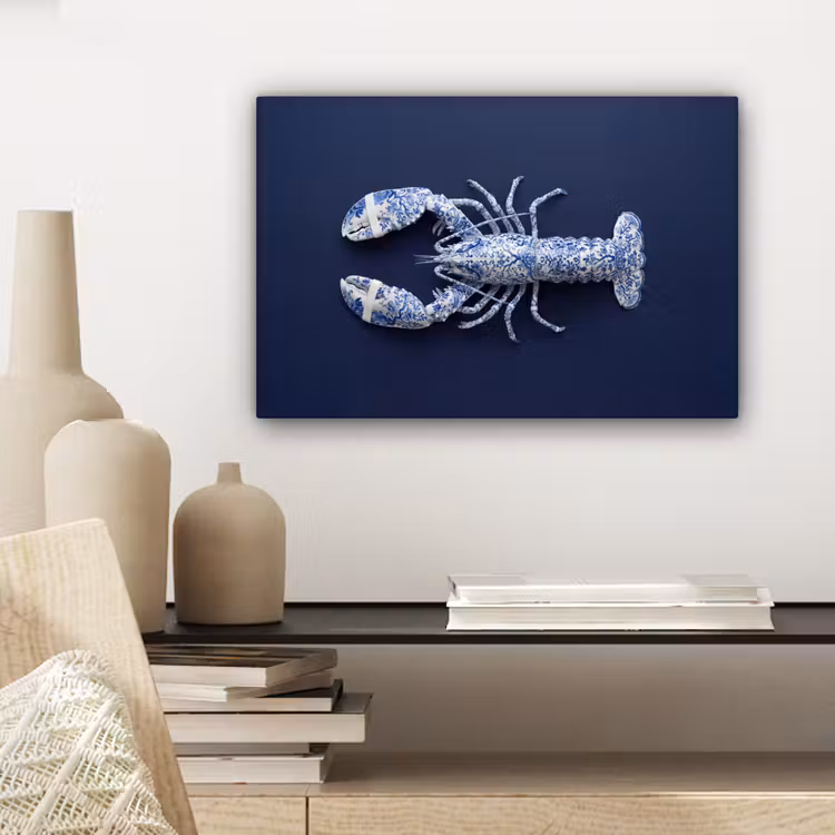 Kreeft - Porselein - Delfts - Blauw canvas 2cm klein -sfeer6