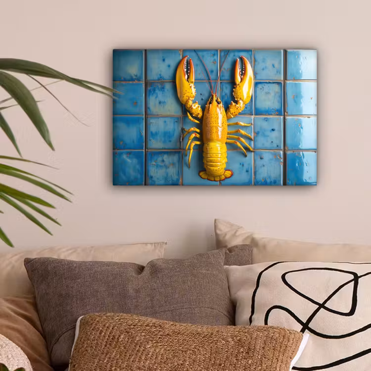 Kreeft - Geel - Blauw - Tegels canvas 2cm klein -sfeer1