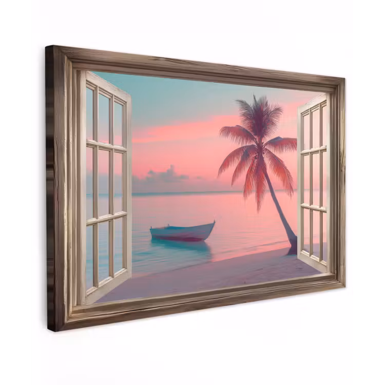 Doorkijk - Strand - Palmboom - Tropisch canvas 2cm klein -z3d