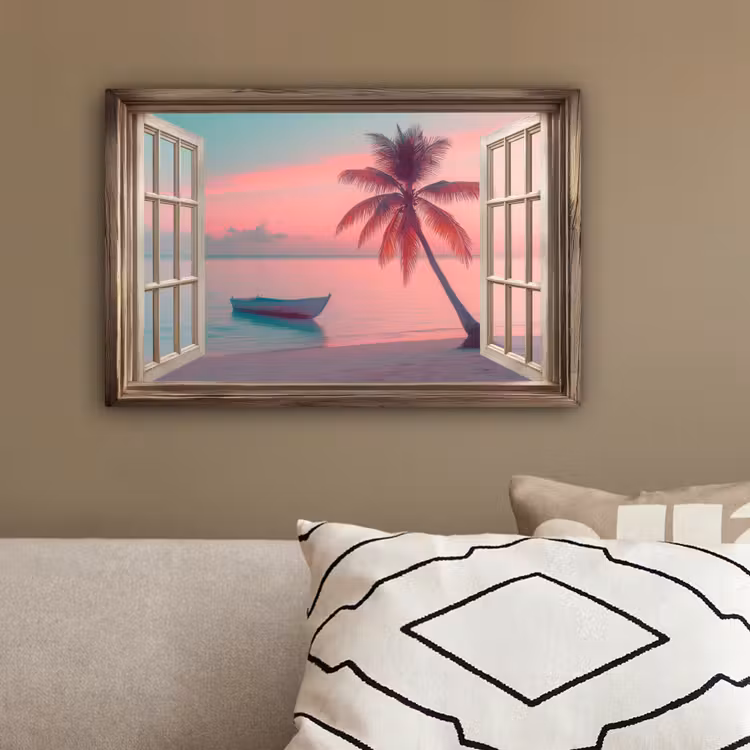 Doorkijk - Strand - Palmboom - Tropisch canvas 2cm klein -sfeer3