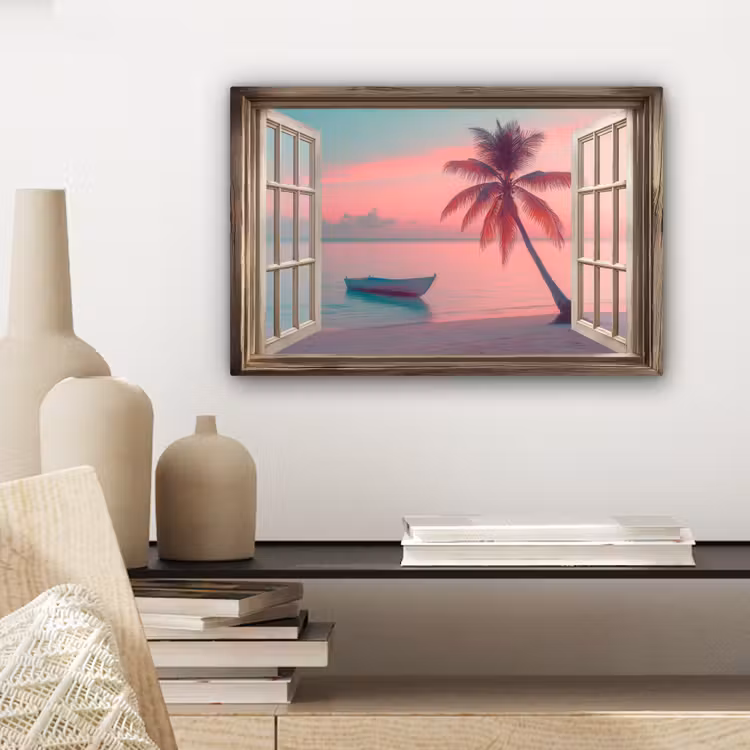 Doorkijk - Strand - Palmboom - Tropisch canvas 2cm klein -sfeer6