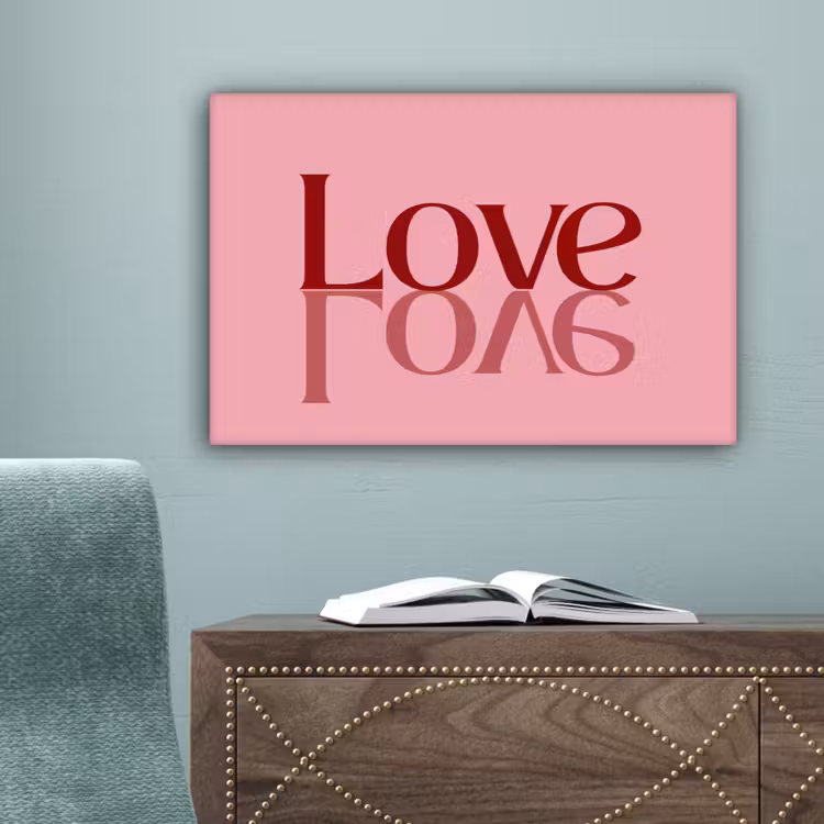 Love - Roze - Spiegeling canvas 2cm klein -sfeer1