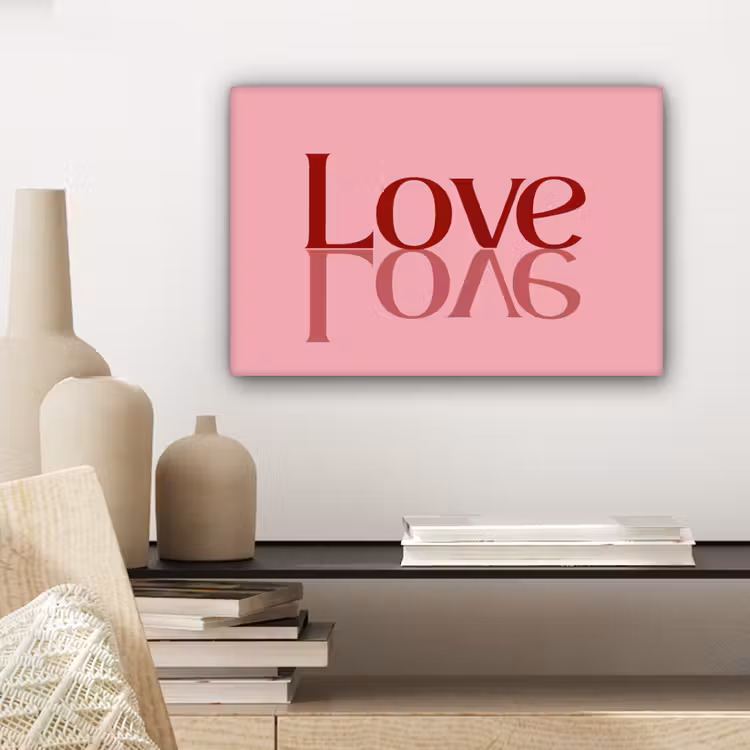 Love - Roze - Spiegeling canvas 2cm klein -sfeer3