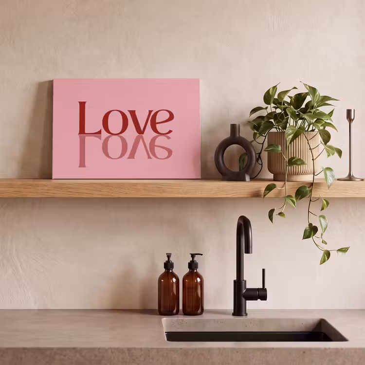 Love - Roze - Spiegeling canvas 2cm klein -sfeer3