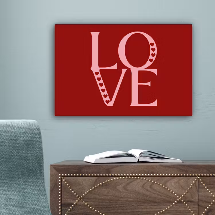 Love - Rood - Hatjes canvas 2cm klein -sfeer1