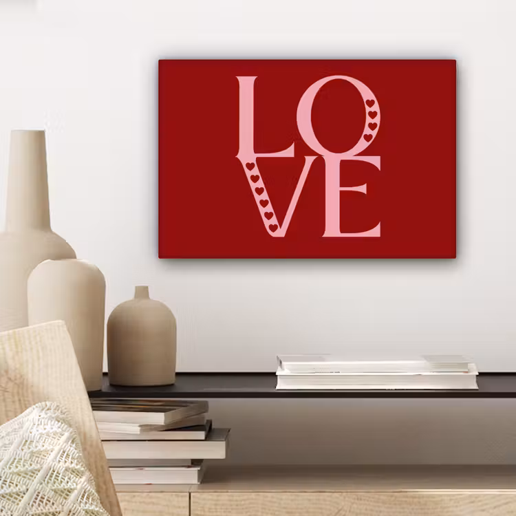 Love - Rood - Hatjes canvas 2cm klein -sfeer3
