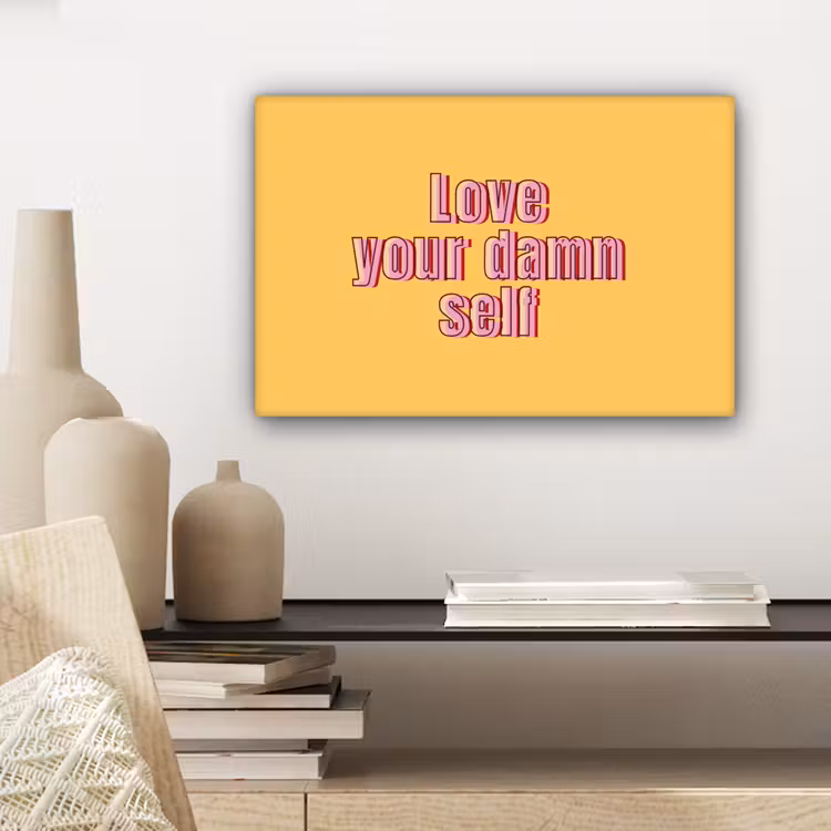 Love yourself - Roze - Geel canvas 2cm klein -sfeer6