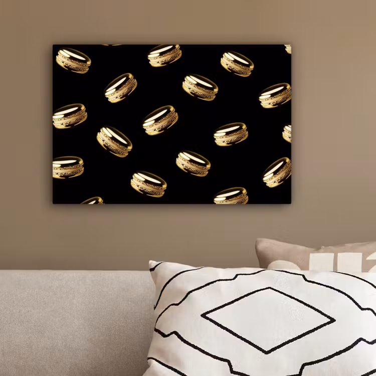 Macarons - Patroon - Goud - Zwart canvas 2cm klein -sfeer3