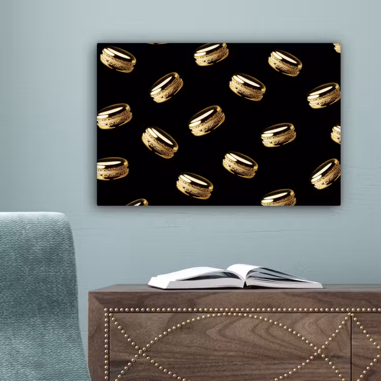 Macarons - Patroon - Goud - Zwart canvas 2cm klein -sfeer4