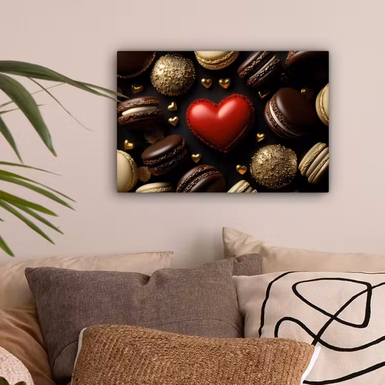 Macarons - Rood - Hart canvas 2cm klein -sfeer1