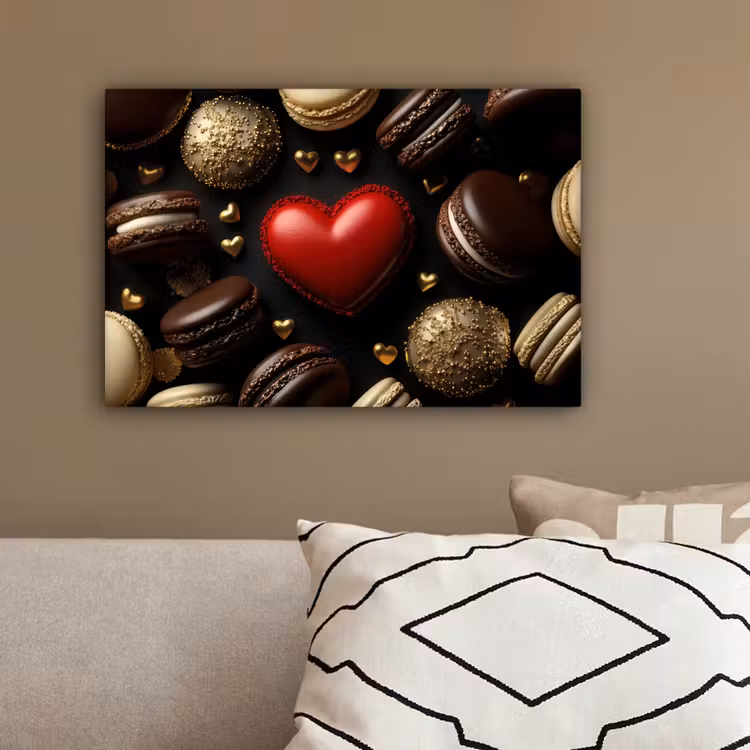 Macarons - Rood - Hart canvas 2cm klein -sfeer3