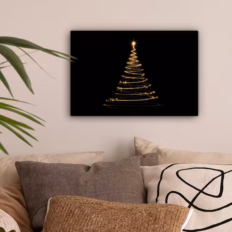 Magisch - Kerstboom - Lichtspiralen - Zwart canvas 2cm klein -sfeer1
