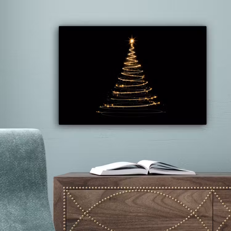Magisch - Kerstboom - Lichtspiralen - Zwart canvas 2cm klein -sfeer4