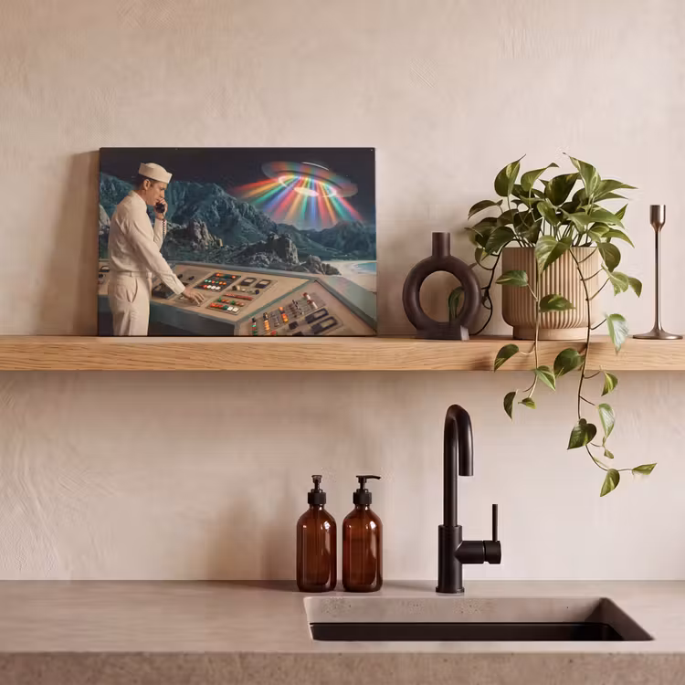 Canvas Print - Man - Control Room - Beach - Man - Controlekamer - Strand canvas 2cm klein