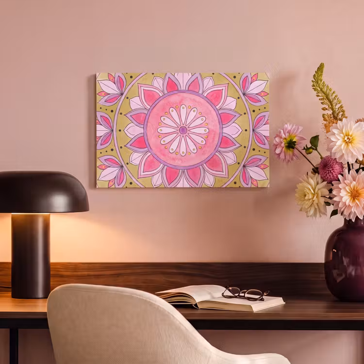 Mandala - Patroon - Kunst - Aquarel - Roze canvas 2cm klein -sfeer4