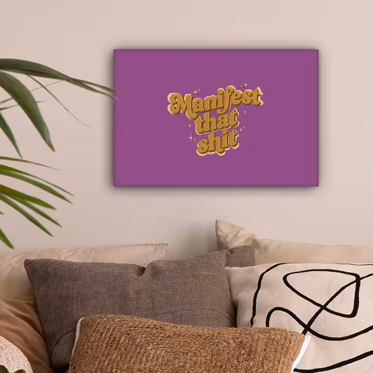 Manifest that shit - Paars - Glitter canvas 2cm klein -sfeer1