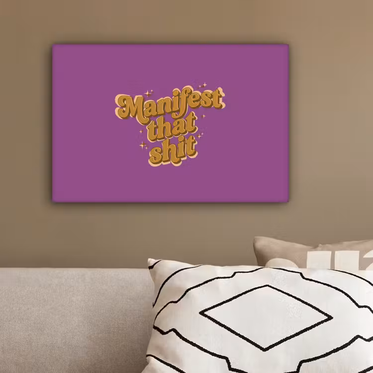 Manifest that shit - Paars - Glitter canvas 2cm klein -sfeer3