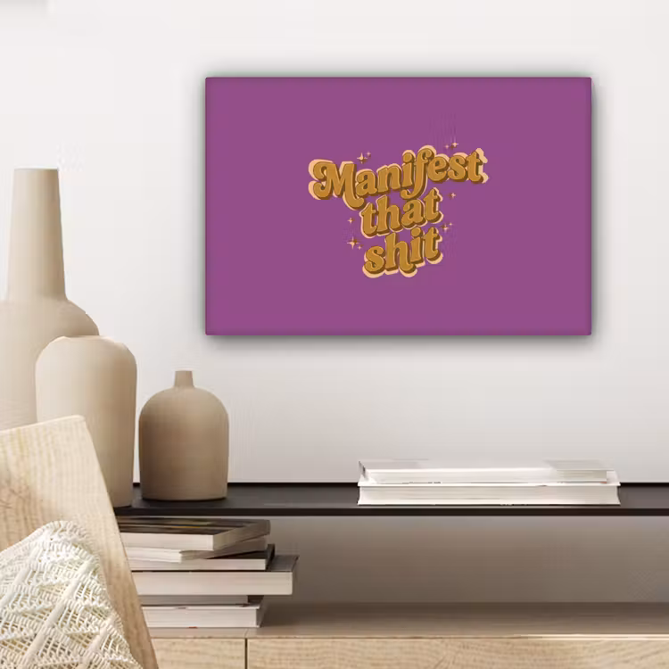 Manifest that shit - Paars - Glitter canvas 2cm klein -sfeer6