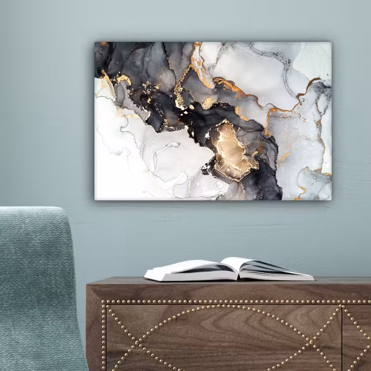 Marmer - Goud - Abstract - Zwart Wit - Luxe canvas 2cm klein -sfeer4