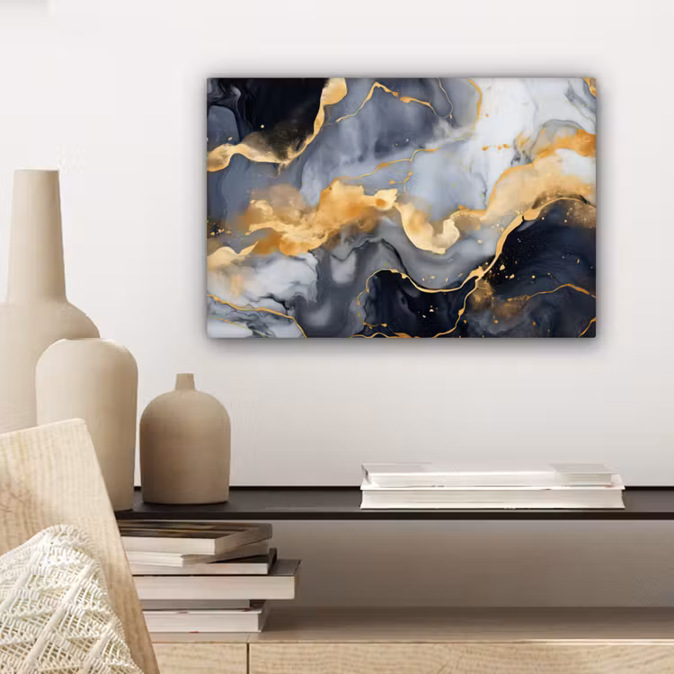 Marmer - Goud - Abstract - Luxe - Zwart en Wit canvas 2cm klein -sfeer6