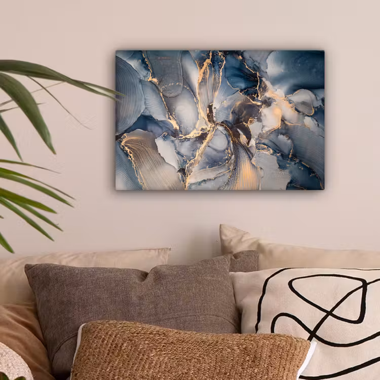 Marmer - Grijs - Blauw - Luxe - Goud canvas 2cm klein -sfeer1