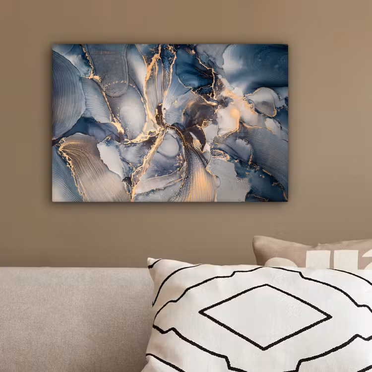 Marmer - Grijs - Blauw - Luxe - Goud canvas 2cm klein -sfeer3